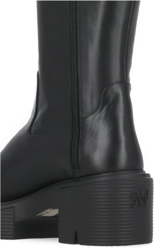 Stuart Weitzman Zwarte Leren Laarzen Ronde Neus Rits Black Dames