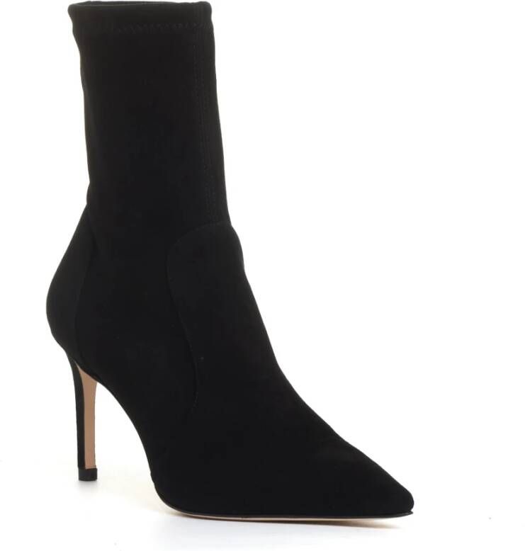 Stuart Weitzman Zwarte Suède Elastische Enkellaars 85mm Hak Black Dames