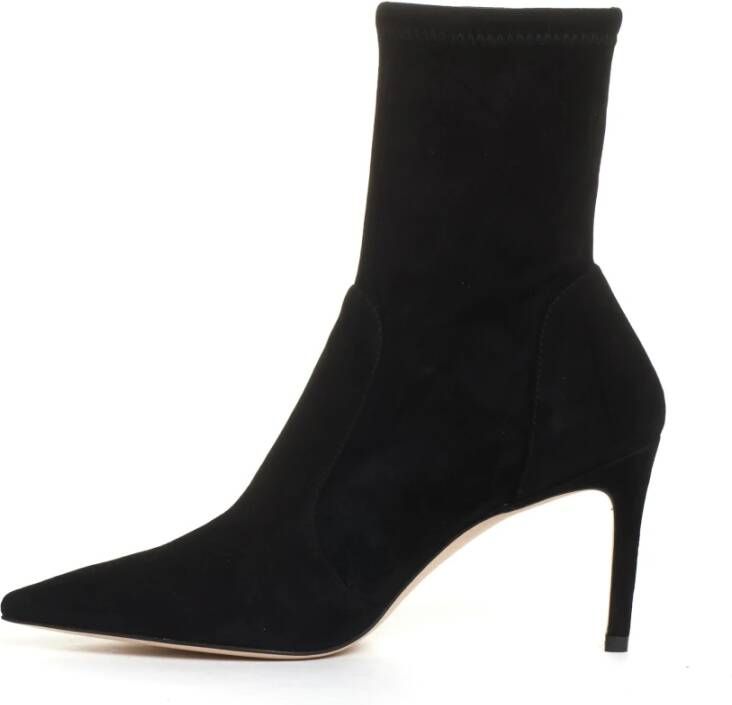 Stuart Weitzman Zwarte Suède Elastische Enkellaars 85mm Hak Black Dames