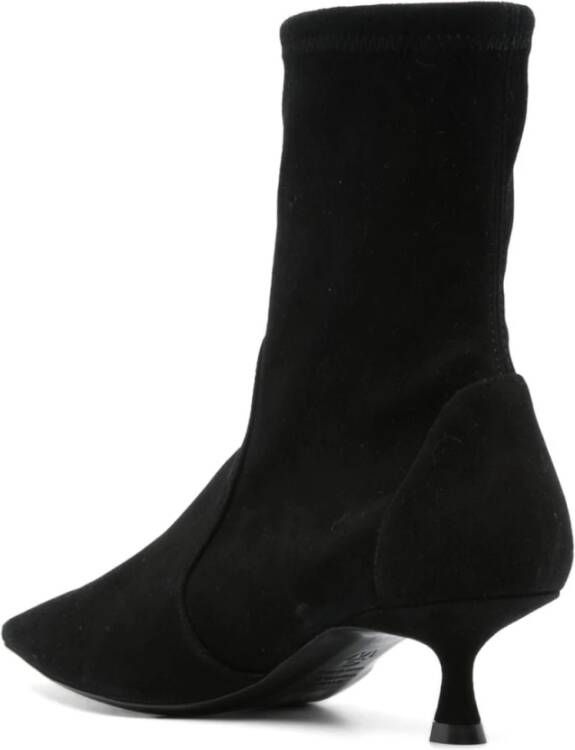 Stuart Weitzman Zwarte Suède Slip-On Kitten Heel Laarzen Black Dames