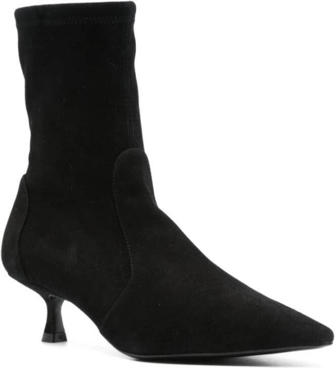 Stuart Weitzman Zwarte Suède Slip-On Kitten Heel Laarzen Black Dames