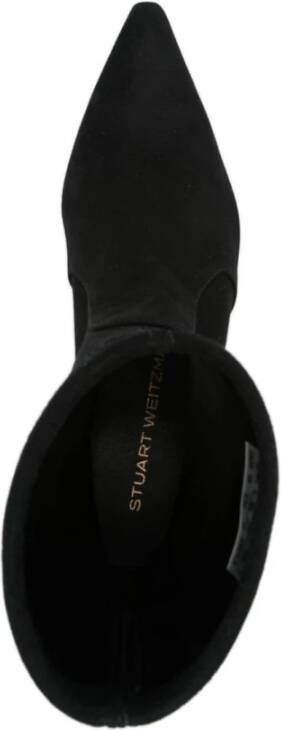 Stuart Weitzman Zwarte Suède Slip-On Kitten Heel Laarzen Black Dames