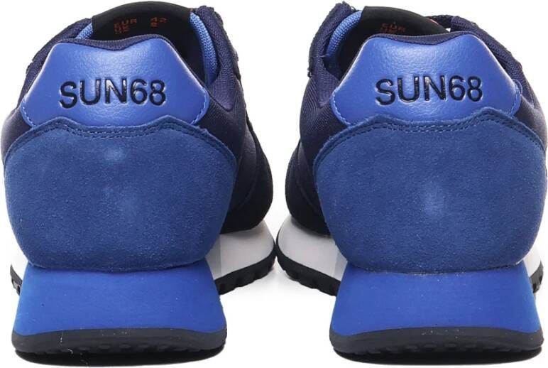 Sun68 Blauwe Nylon Suède Sneakers Rubberen Zool Blue Heren