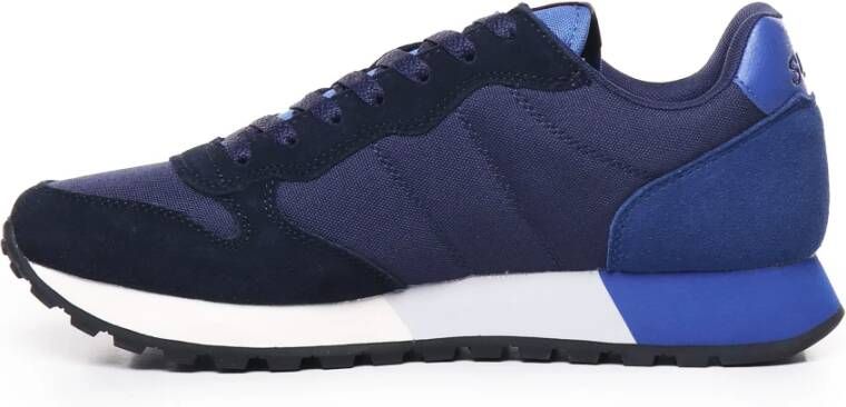 Sun68 Blauwe Nylon Suède Sneakers Rubberen Zool Blue Heren