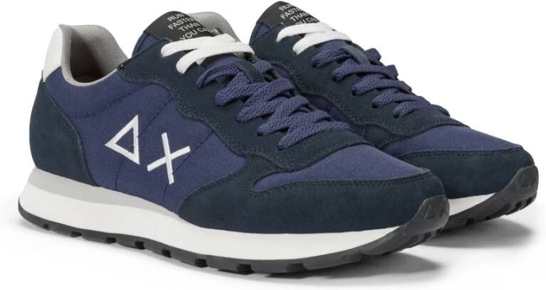 Sun68 Blauwe Suède Sneakers Wit Logo Blue Heren