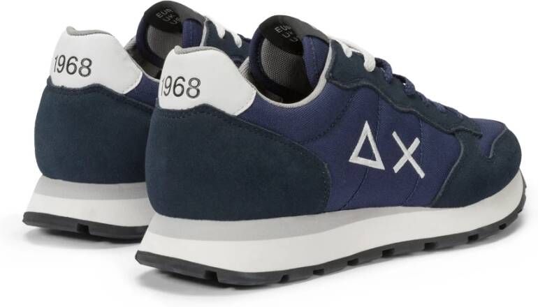 Sun68 Blauwe Suède Sneakers Wit Logo Blue Heren