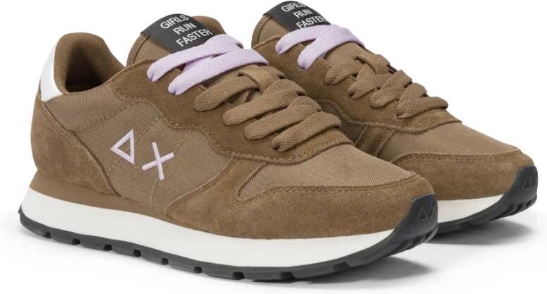 Sun68 Bruine leren sneakers met roze logo Brown Dames