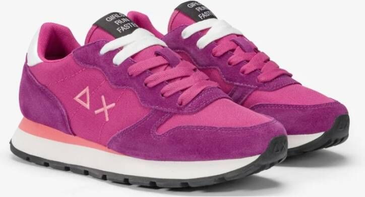 Sun68 Fuchsia Suède Sneakers met Dubbele Witte Veters Pink Dames