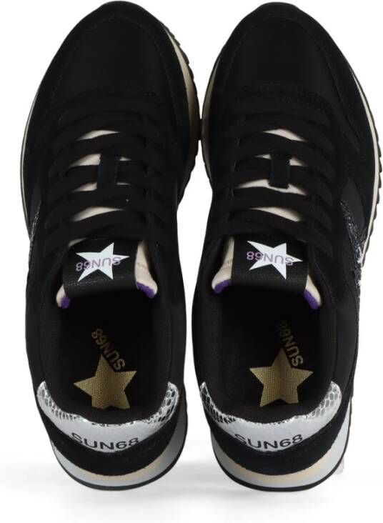 Sun68 Glitter Logo Leren en Stoffen Sneakers Black Dames