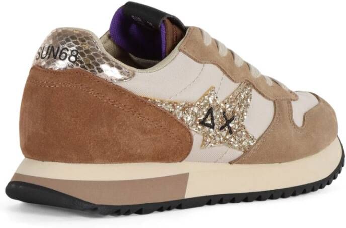 Sun68 Glitter Logo Leren Sneakers Beige Dames