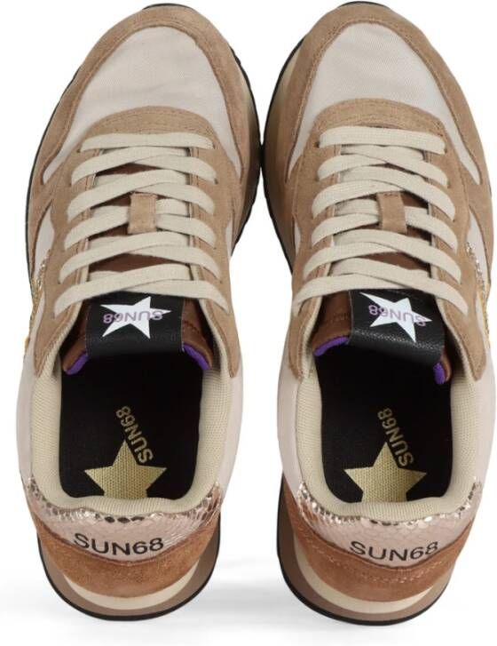 Sun68 Glitter Logo Leren Sneakers Beige Dames