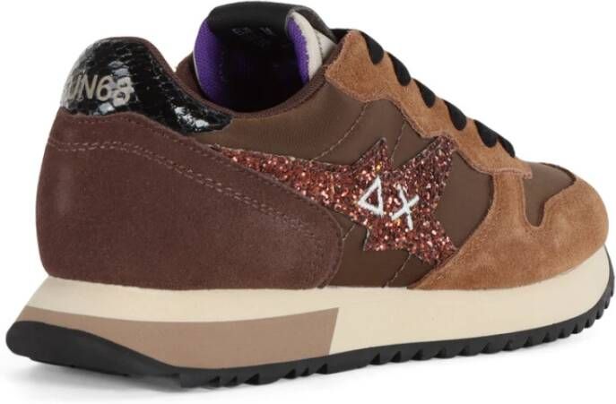 Sun68 Glitter Logo Leren Sneakers Brown Dames