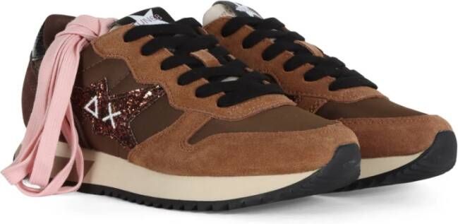 Sun68 Glitter Logo Leren Sneakers Brown Dames