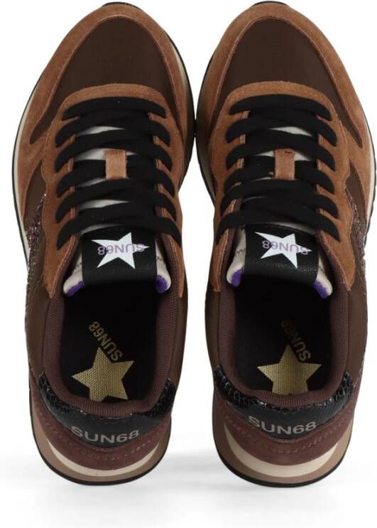 Sun68 Glitter Logo Leren Sneakers Brown Dames