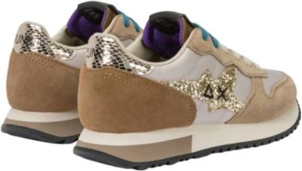 Sun68 Glitter Logo Stargirl Sneakers Beige Dames