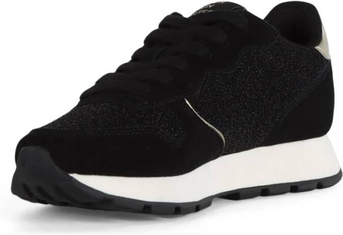 Sun68 Glitter Textiel Sneakers met Leer Black Dames