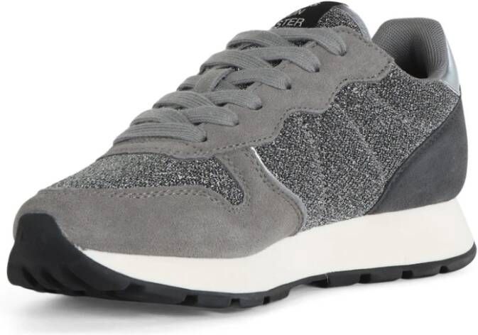 Sun68 Glitter Textiel Sneakers met Leren Inzetstukken Gray Dames