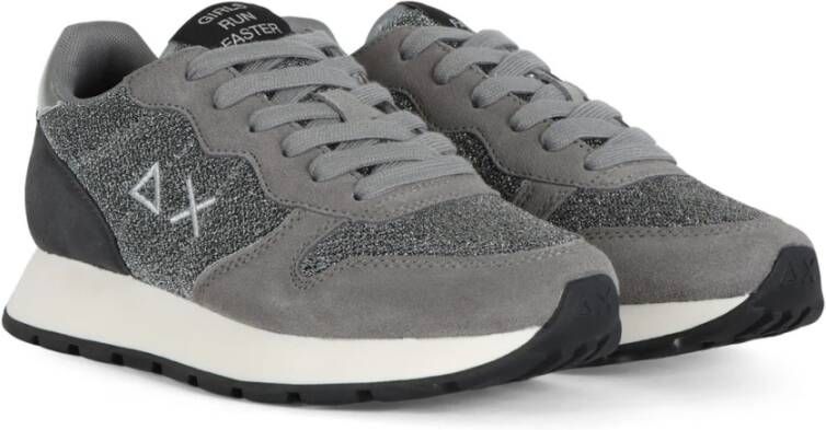 Sun68 Glitter Textiel Sneakers met Leren Inzetstukken Gray Dames