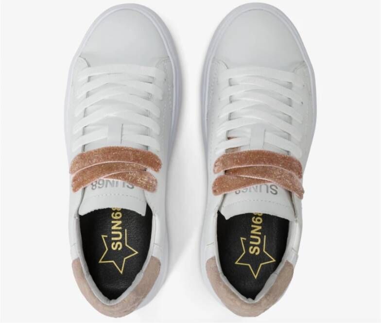 Sun68 Grace Leather Sneakers in Wit Roze White Dames