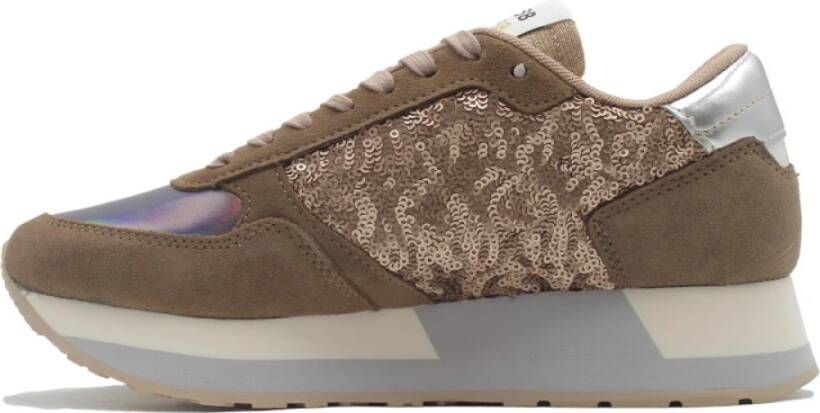 Sun68 Kate Paillettes Beige Sneakers Brown Dames