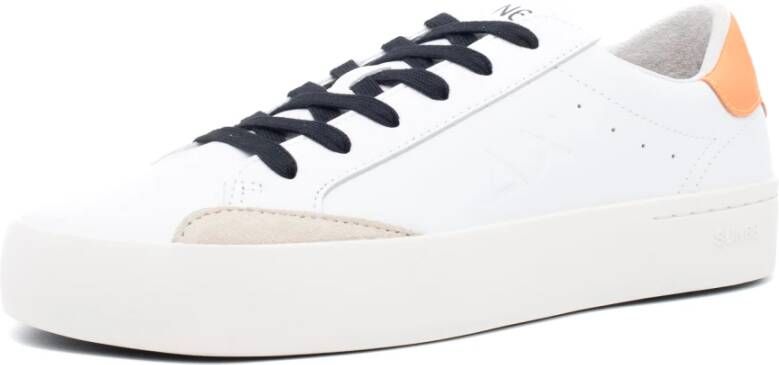 Sun68 Leren Street Sneakers Wit Oranje White Heren