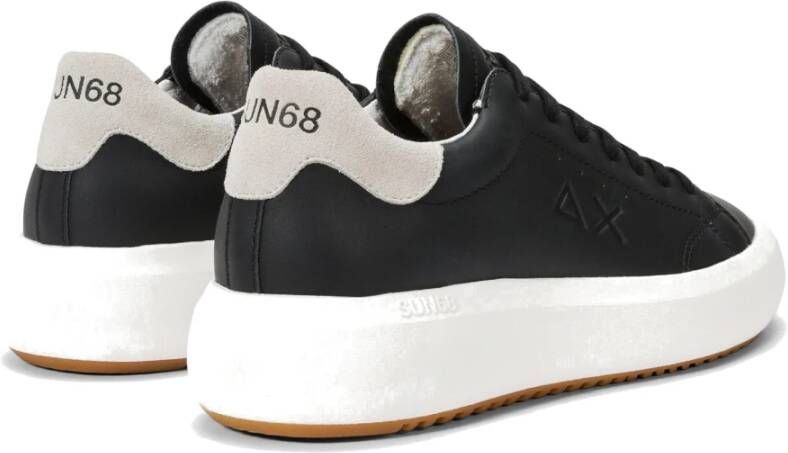 Sun68 Zwarte leren sneaker met grijze suède inzet Black Heren