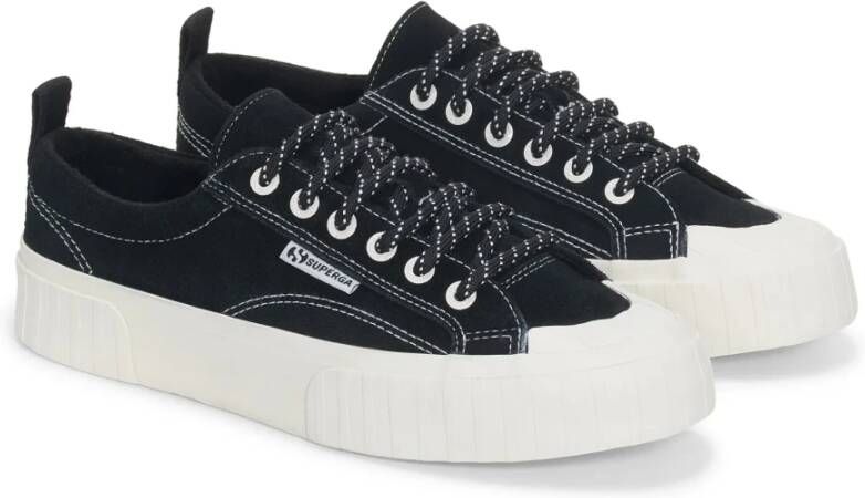 Superga Suède Gestreepte Schoenen Black Heren