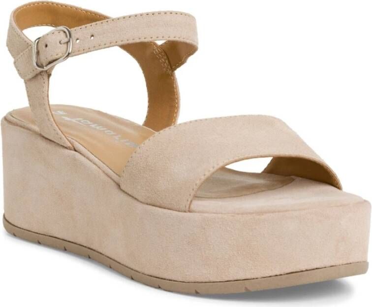 tamaris Beige Casual Open Platte Sandalen Beige Dames