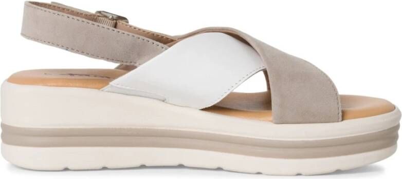 tamaris Beige Casual Open Platte Sandalen Beige Dames