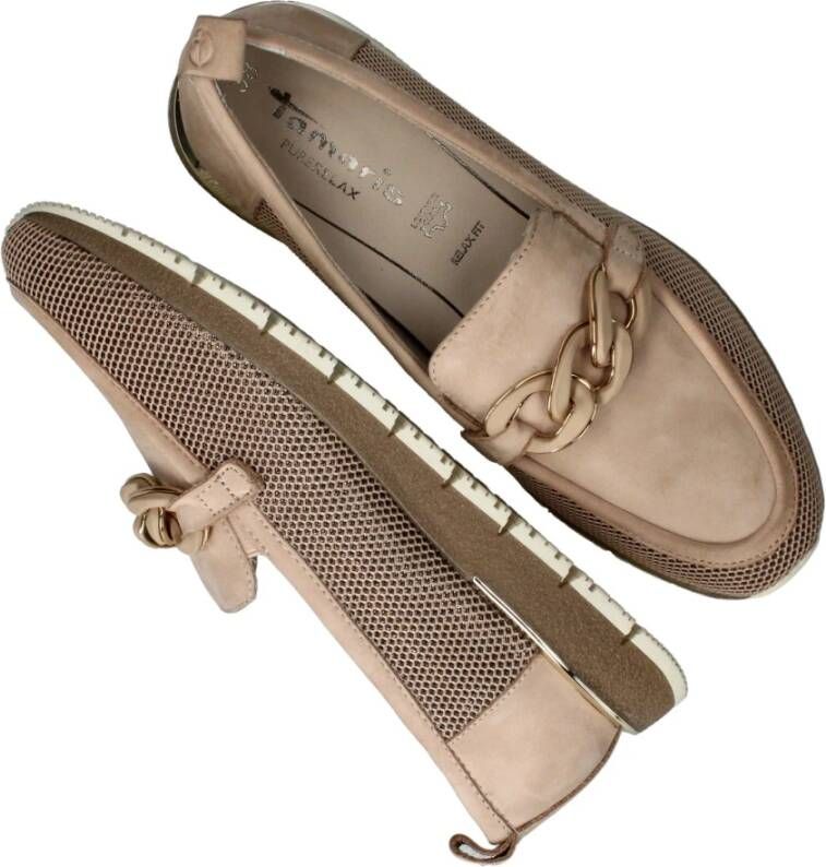 tamaris Beige leren loafers met verharde hiel Beige Dames