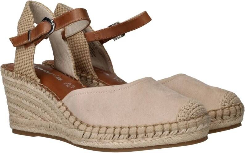 tamaris Beige Suede Espadrille Sleehak met Leren Voetbed Beige Dames