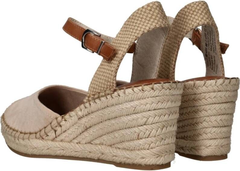 tamaris Beige Suede Espadrille Sleehak met Leren Voetbed Beige Dames