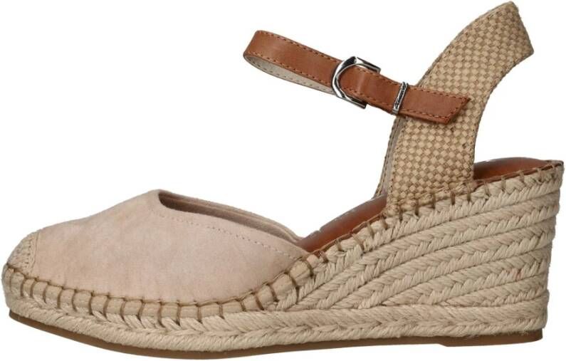 tamaris Beige Suede Espadrille Sleehak met Leren Voetbed Beige Dames