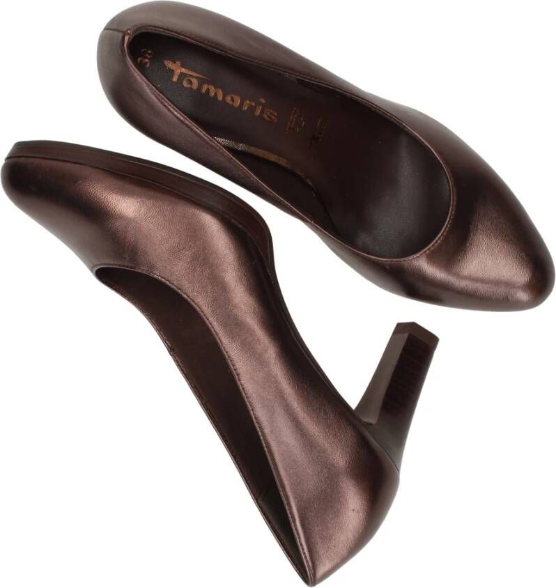 tamaris Bruine Glanzende Pump met Comfortabele Hak Brown Dames