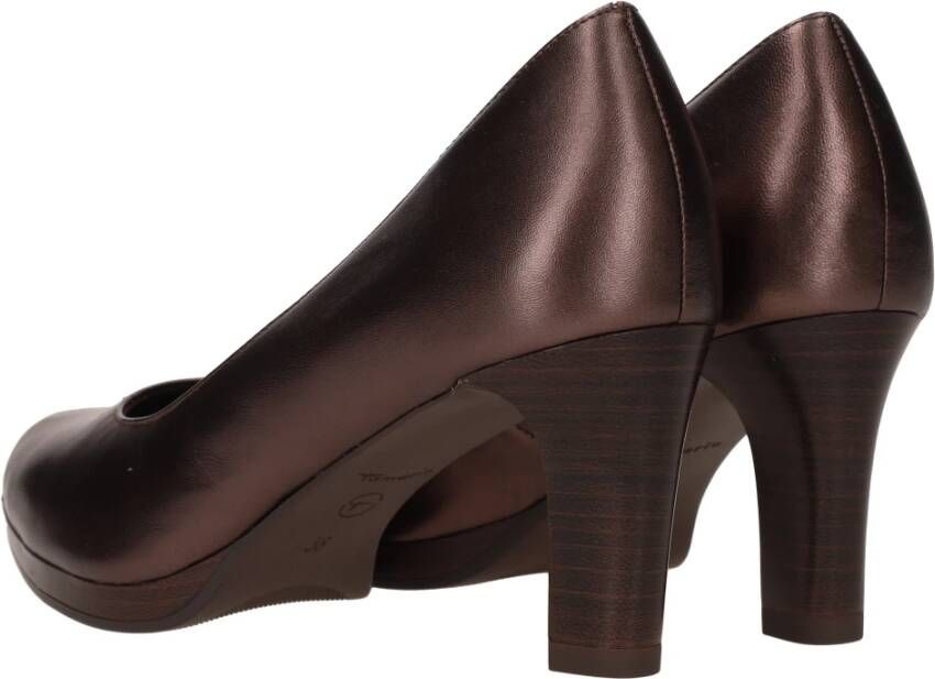 tamaris Bruine Glanzende Pump met Comfortabele Hak Brown Dames