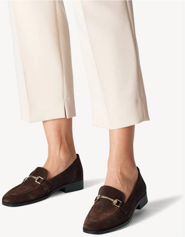 tamaris Bruine Suède Loafer met Blokhak Brown Dames