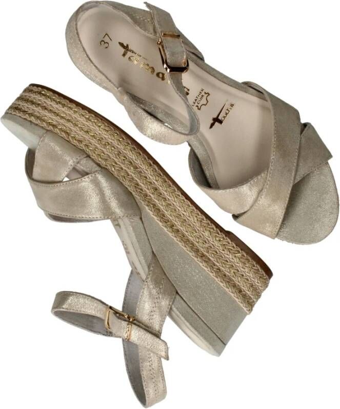 tamaris Champagne Leren Sleehak Sandalen Yellow Dames