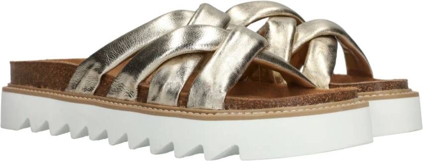 tamaris Metallic Gouden Gevlochten Leren Slipper Yellow Dames