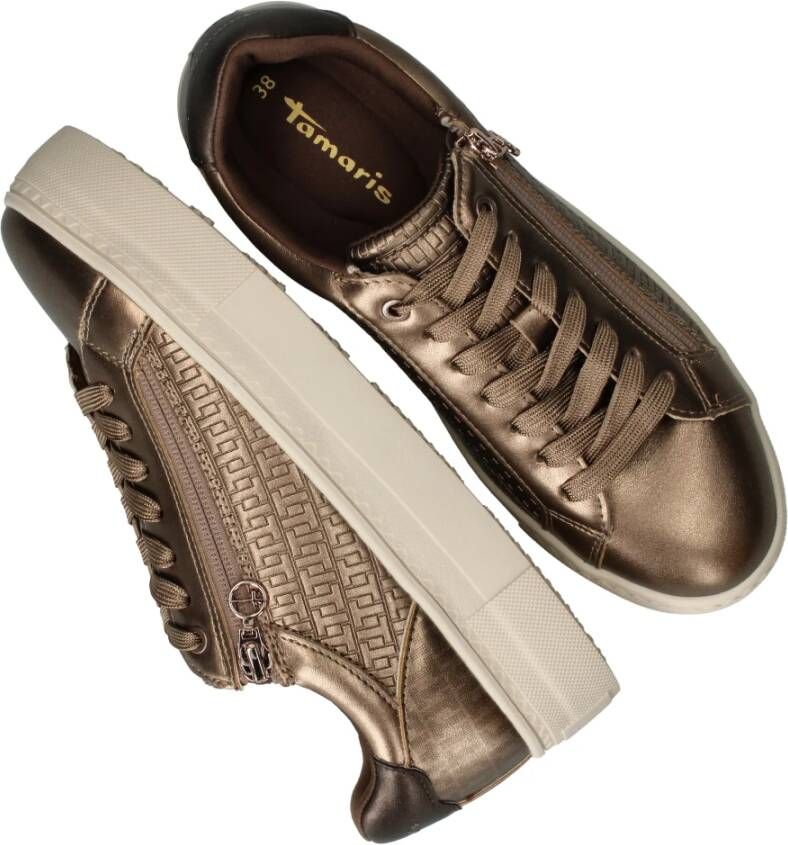 tamaris Metallic Taupe Platform Sneakers Brown Dames