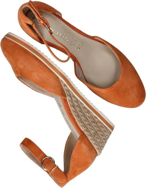 tamaris Oranje Suède Espadrille Sleehak Sandaal Orange Dames