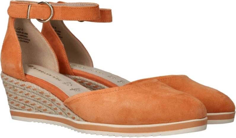 tamaris Oranje Suède Espadrille Sleehak Sandaal Orange Dames