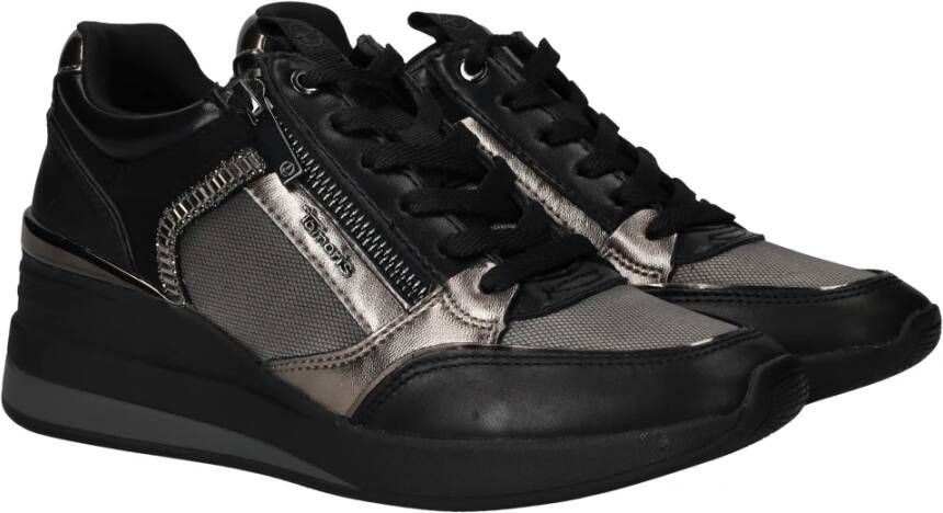 tamaris Sneakers met glitter en metallic details Black Dames