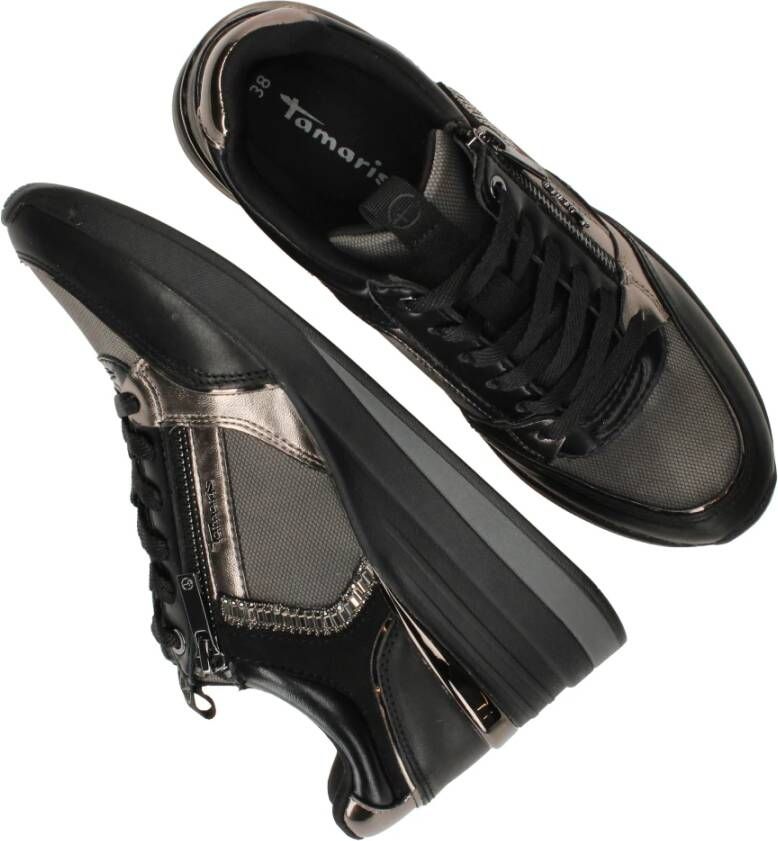 tamaris Sneakers met glitter en metallic details Black Dames