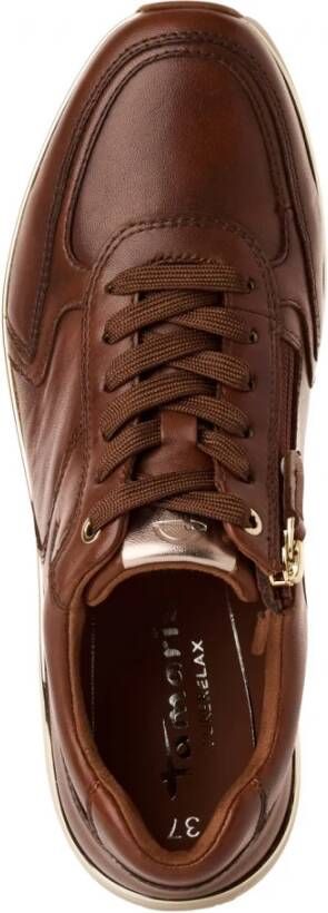 tamaris Stijlvolle leren sneaker met rits Brown Dames