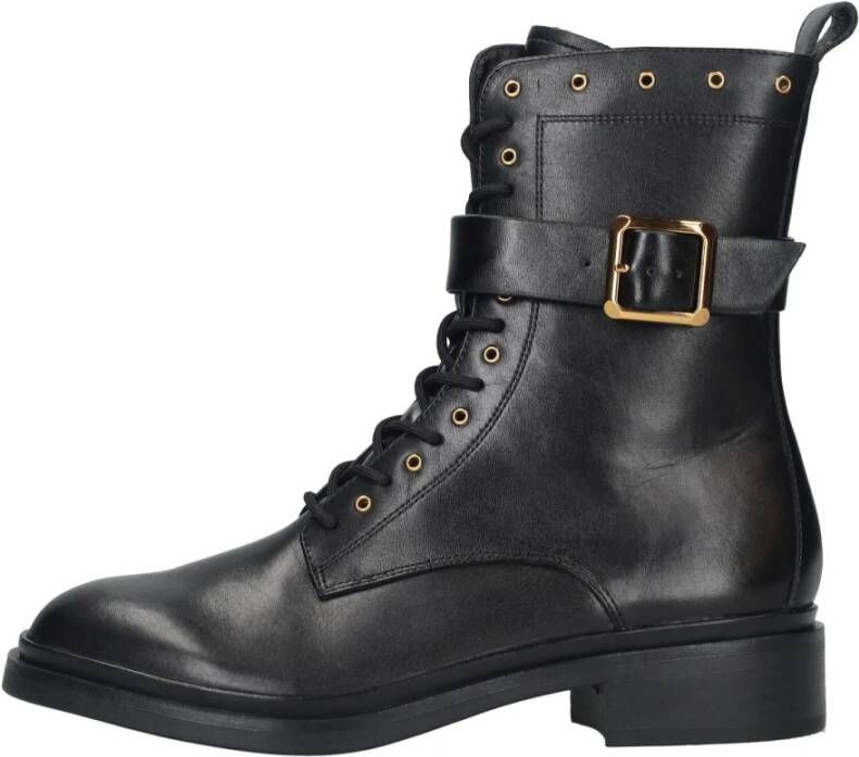 tamaris Zwarte leren veterschoen met gouden details Zwart Dames