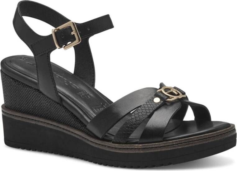 tamaris Zwarte Casual Open Platte Sandalen Black Dames