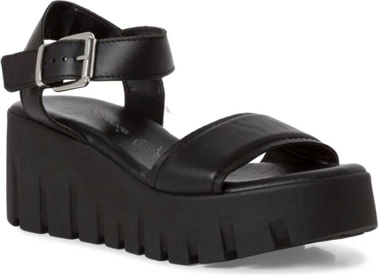 tamaris Zwarte Casual Open Platte Sandalen Black Dames