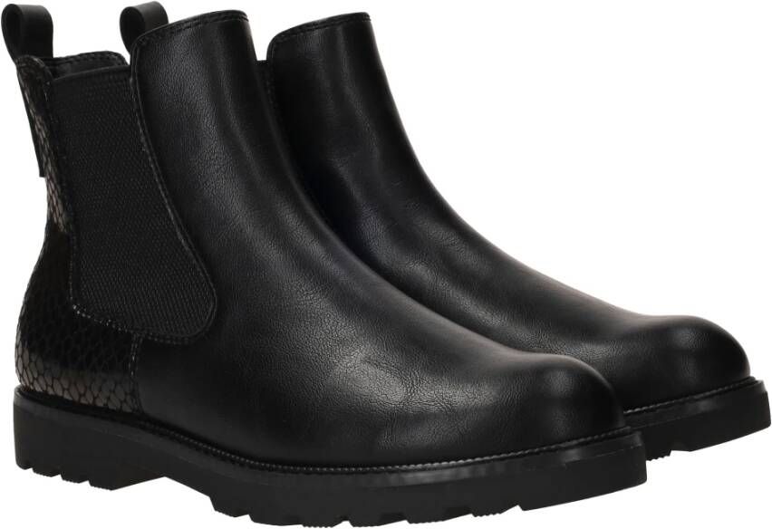 tamaris Zwarte Chelsea Boot met Dierenprint Detail Black Dames