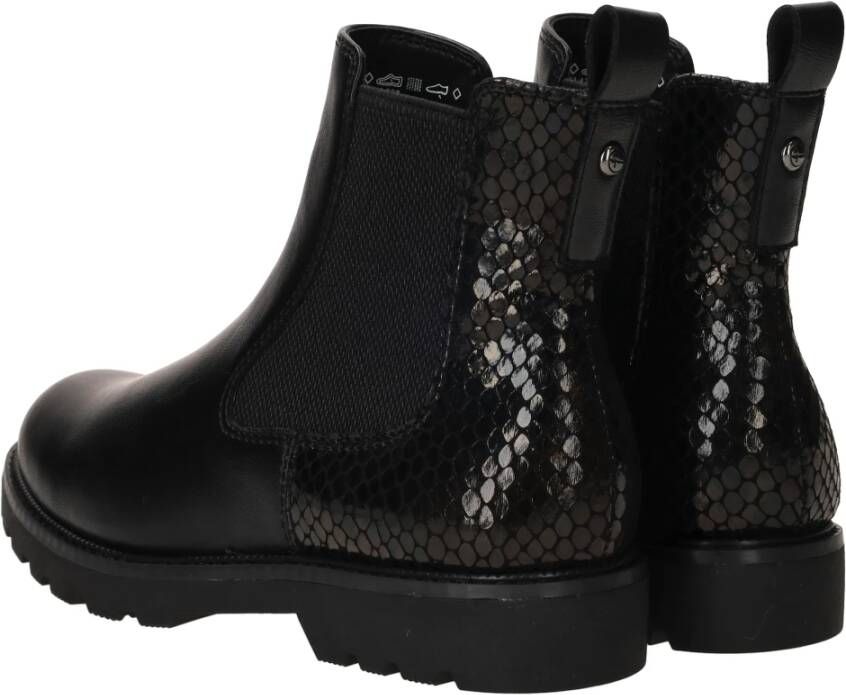 tamaris Zwarte Chelsea Boot met Dierenprint Detail Black Dames