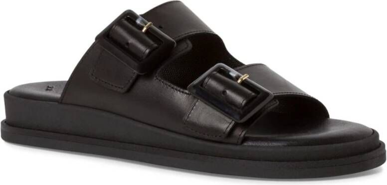 tamaris Zwarte Leren Open Casual Slippers Black Dames